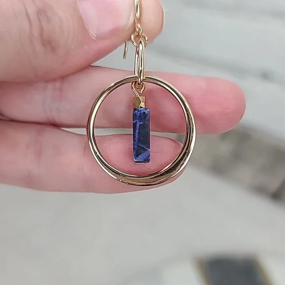 Banana Republic Lapis Lazuli/Gold Hoop Dangle Hook Earrings - Picture 14 of 17